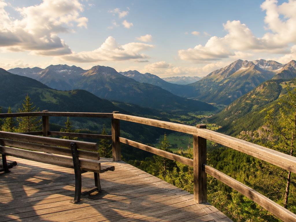 Aussichtsplattform mit Blick in ein Alpental