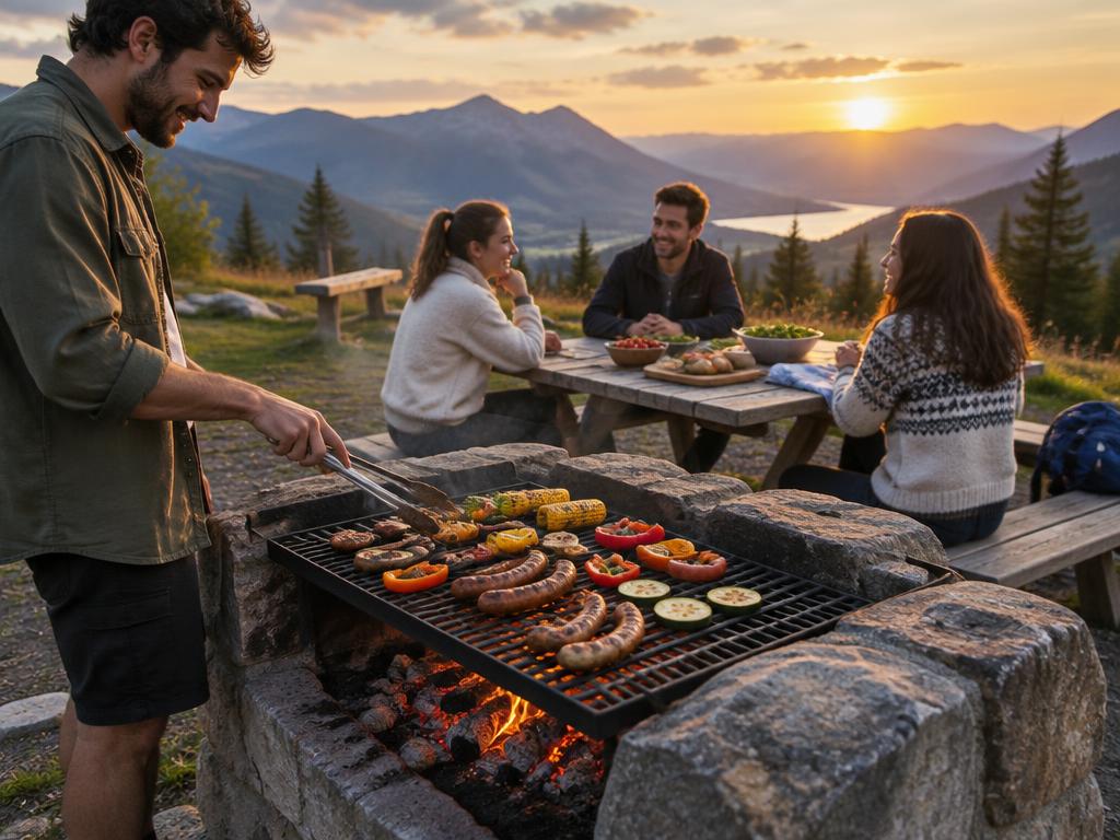 Grillplatz mit Grillrost und Sitzbänken