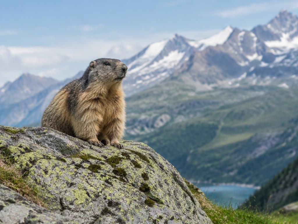Murmeltier auf einem Felsen im Gebirge